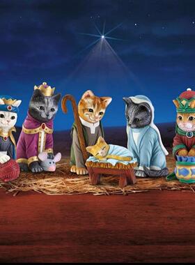 跨境新款王室猫咪诞生猫咪家族雕塑树脂摆件创意猫咪树脂工艺品