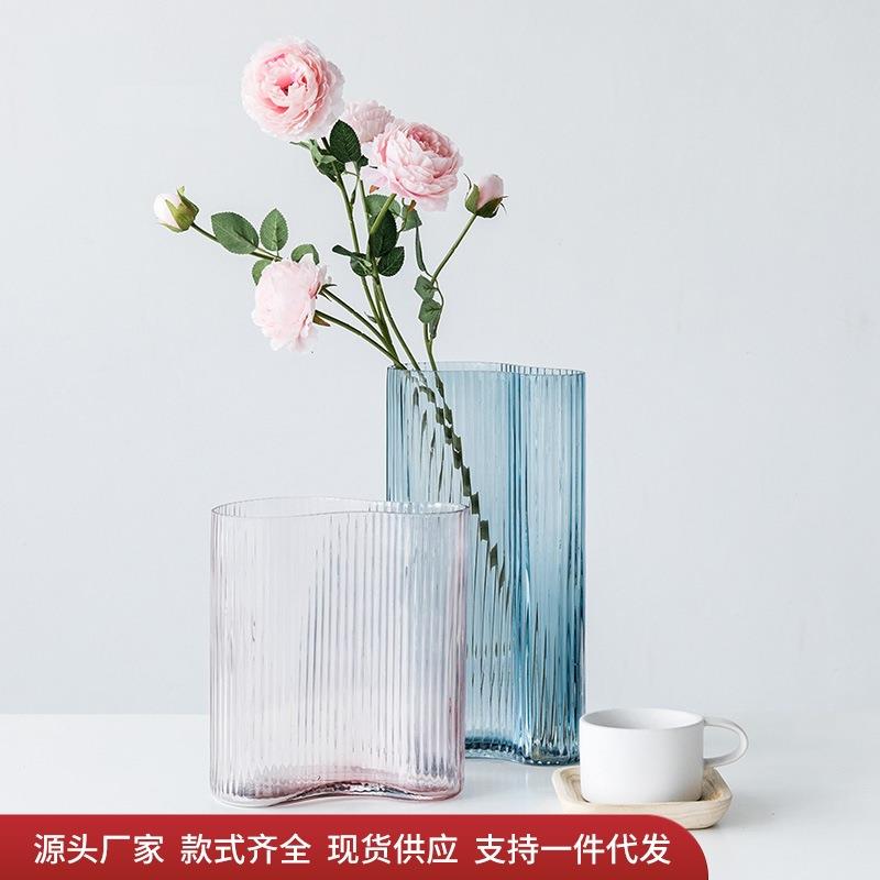 北欧家居客厅餐桌简约透明玻璃水养花瓶摆件办公室电脑桌面装饰品