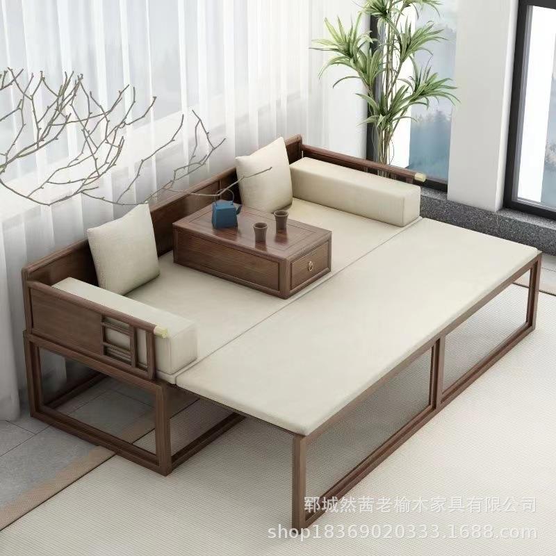 新中式老榆木罗汉床家居客厅可伸缩客厅装饰沙发床小户型贵妃榻