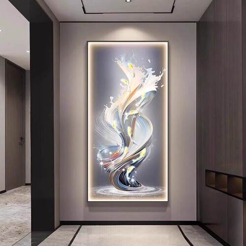现代感九鱼图入户玄关装饰画走廊过道壁灯高档背景墙挂画晶瓷画