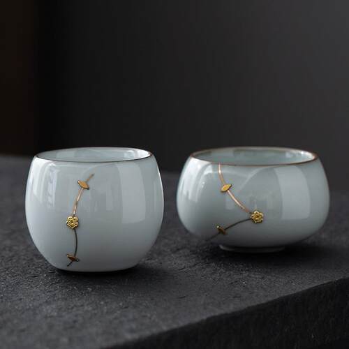 锔钉茶杯汝窑陶瓷主人杯单杯茶具小茶盏品茗杯瓷开片茶碗锔瓷杯