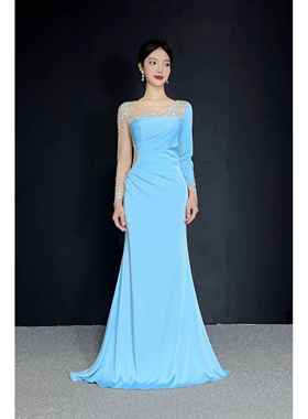 正品新款晚长袖晚礼服小众轻奢持a人晚宴年会聚会prty装气主质显