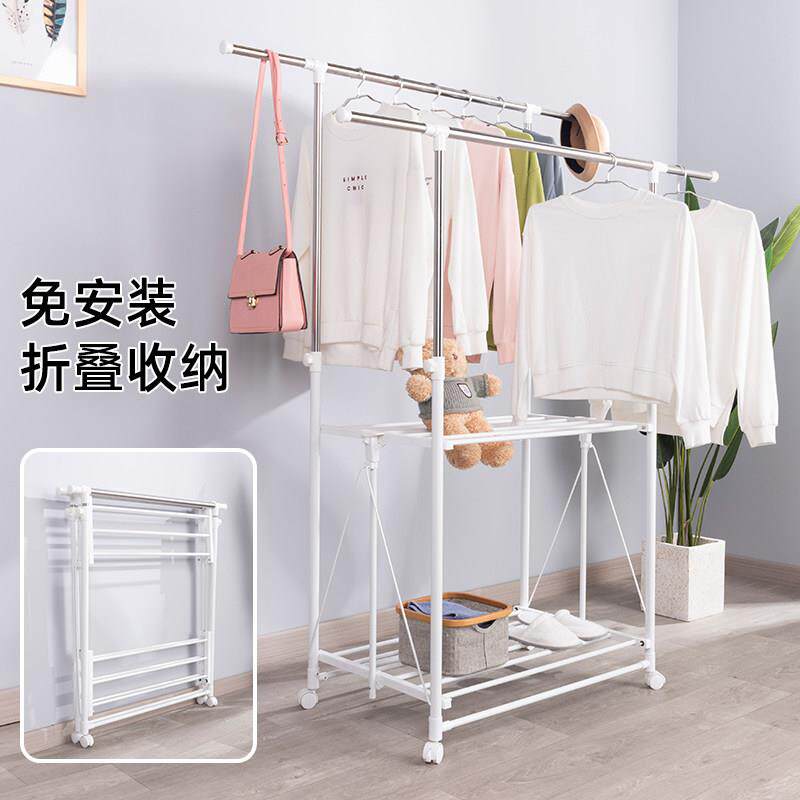 家用晾衣架落地折叠免安装室内伸缩晾衣杆可移动户外阳台升降架子