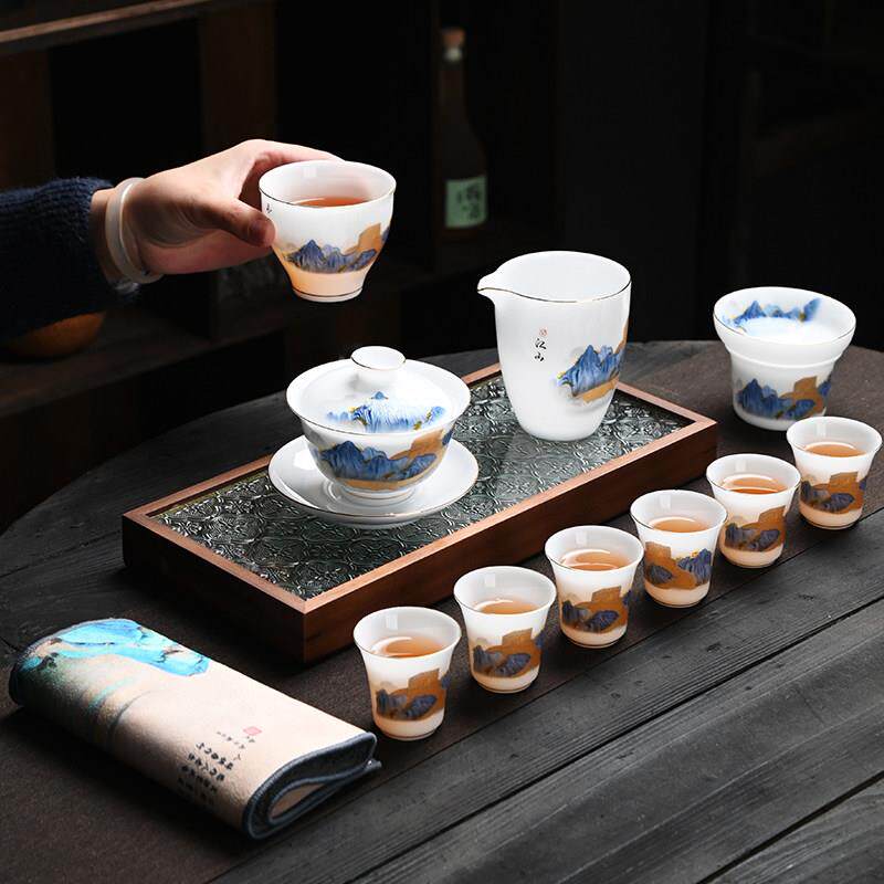 羊脂玉瓷冰种高档功夫茶具套组中国白德化茶杯盖碗整套礼盒送礼