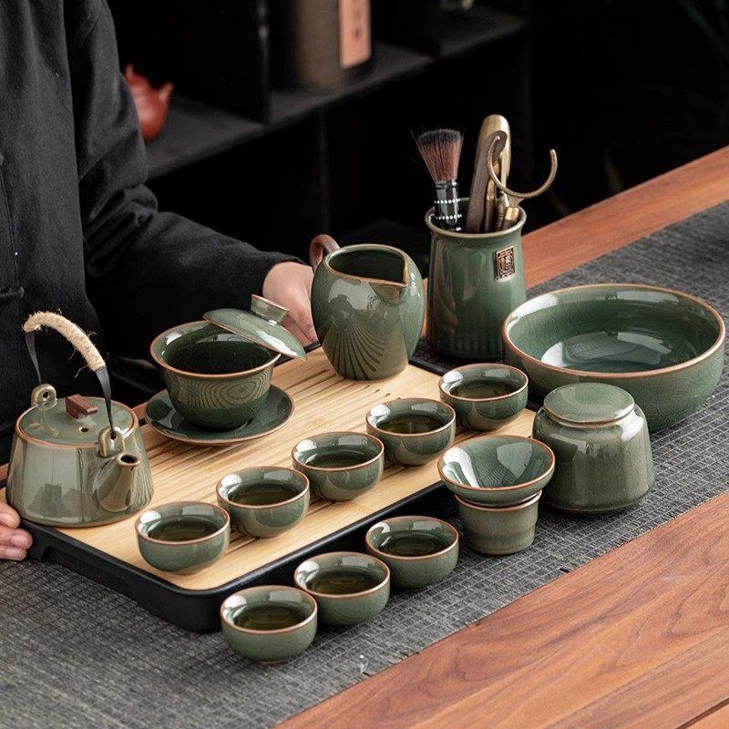 哥窑功夫茶具套装家用2025新款办公室喝茶泡茶盖碗茶壶茶杯子套装