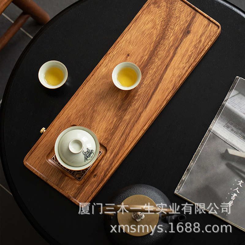 包邮胡桃木排水式茶盘新中式小型干泡台实木功夫茶具家用两用茶盘