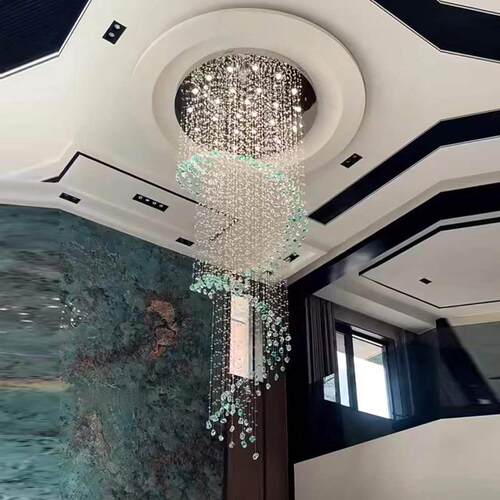 复式楼别墅挑空客厅吊灯主灯轻奢水晶吊灯loft公寓旋转楼梯长吊灯