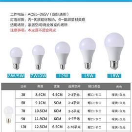 led灯泡节能灯e27大螺口家用超亮3w5w7w9w12w15w螺纹，吊灯球泡室内