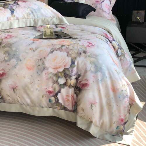 古复物田园秋冬天丝棉磨毛四件套植MLJJ花卉数印花被套码保暖舒适