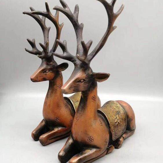 古玩仿古做旧铜器梅花鹿招财摆件 家居客厅办公室中式摆设装饰品