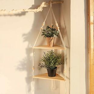 Wall Rust Corner Macrame Floating Shelves Wood Shelf Hanging