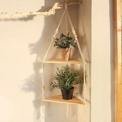 Corner Shelf Macrame Wall Hanging Wood Floating Shelves Rust