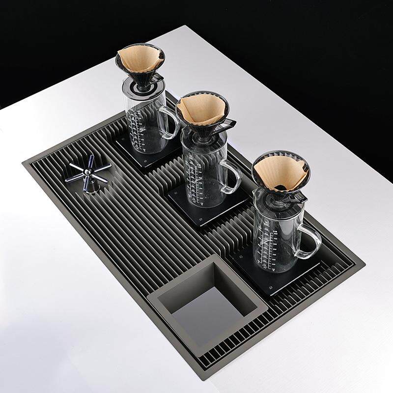 不锈钢手冲台嵌入滤水槽咖啡器具冲茶台沥水台冲杯器不锈钢洗杯器