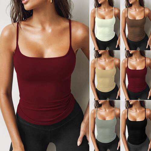 Women's Casual Plain Sleeveless Spaghetti Strap Top Set