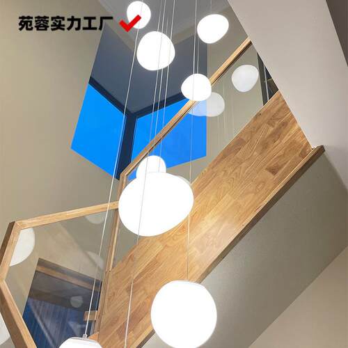 楼梯间长吊灯复式楼客厅大灯别墅层挑高loft公寓现代简约鹅卵石灯