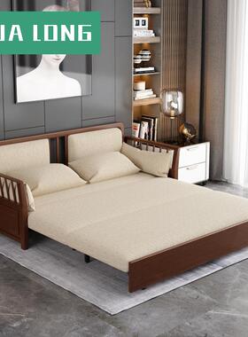 10L新中式沙VMK功发床可折叠双人布艺发实木沙床客厅多能两用202A