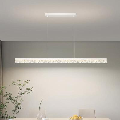 意式极简餐厅吊灯一字长条冰裂纹水晶高级设计饭桌吧岛台灯具293L