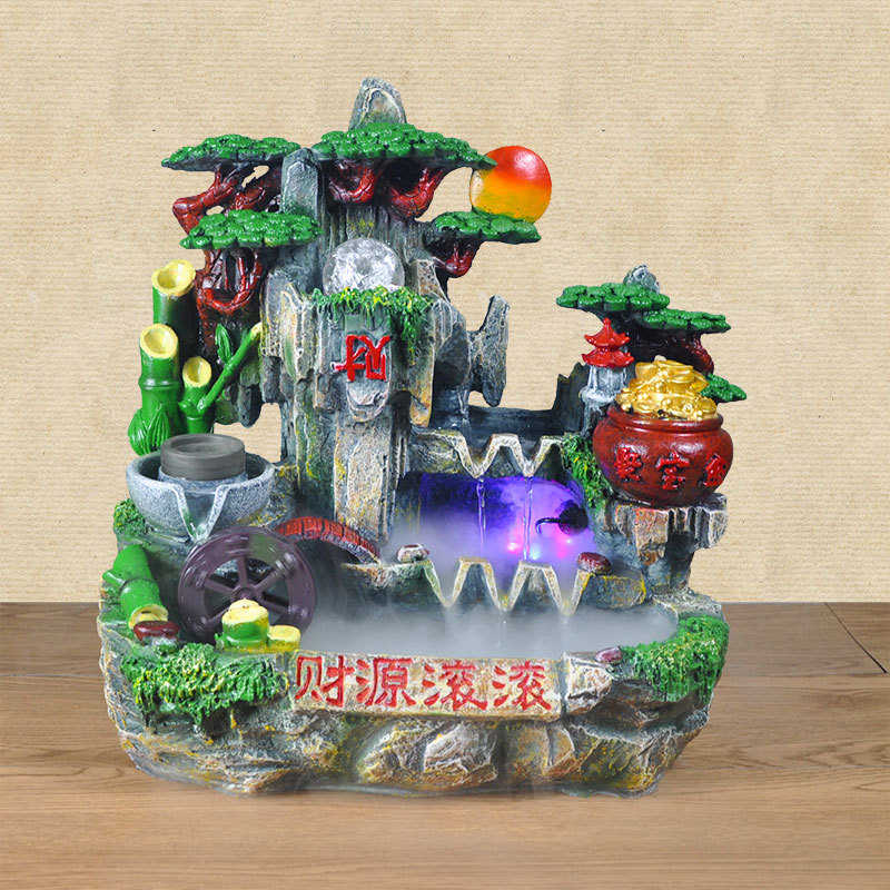 客厅假山流水生财循环水小型瀑布山水喷泉办公室装饰摆件开业礼品