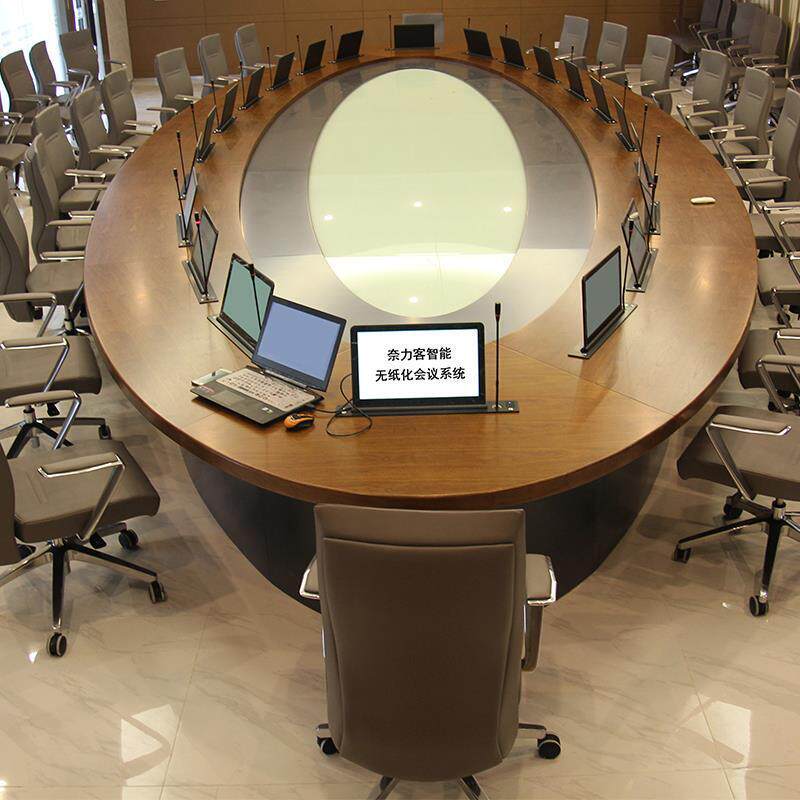无纸化会议系统智能化升降器会议桌大型实木带台面显示屏幕办公桌