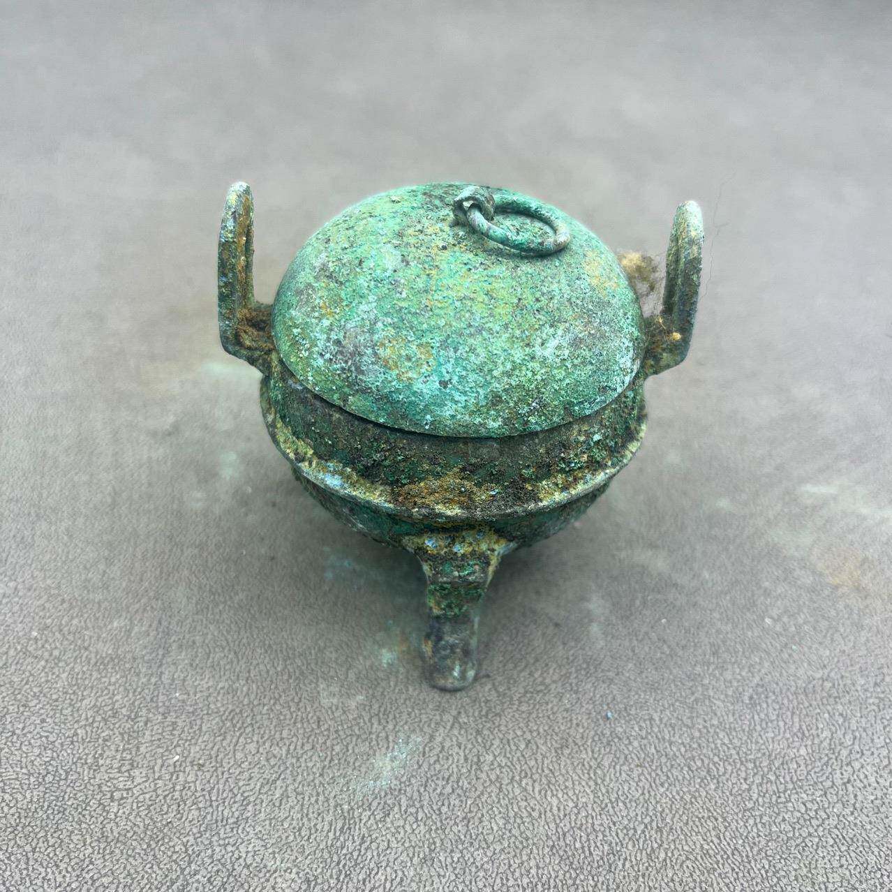 出土古玩古董汉代青铜器小鼎古代老铜器摆件仿古做旧青铜器工艺品