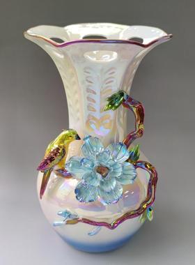厂家镂空雕花唯美珐琅彩摆件花瓶现代风家居玄关电视柜插花工艺