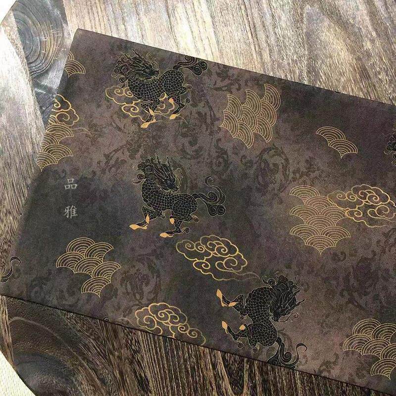 麒麟纹老料香云纱茶席双面定制茶垫轻奢布艺隔热茶道古朴桌旗覆古