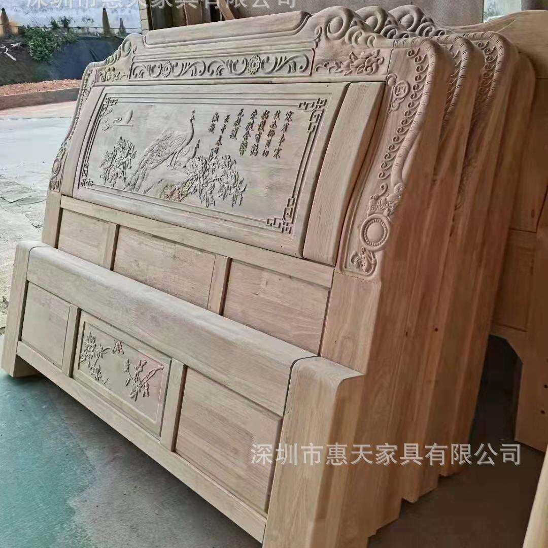 式1仿古雕花实木床白茬.5米明清中式床中白胚18米实木雕花ACW白坯
