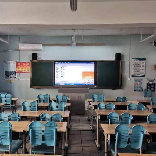 学校推拉绿板镶嵌电子白板投影教学磁性左右黑板推拉式智能教学