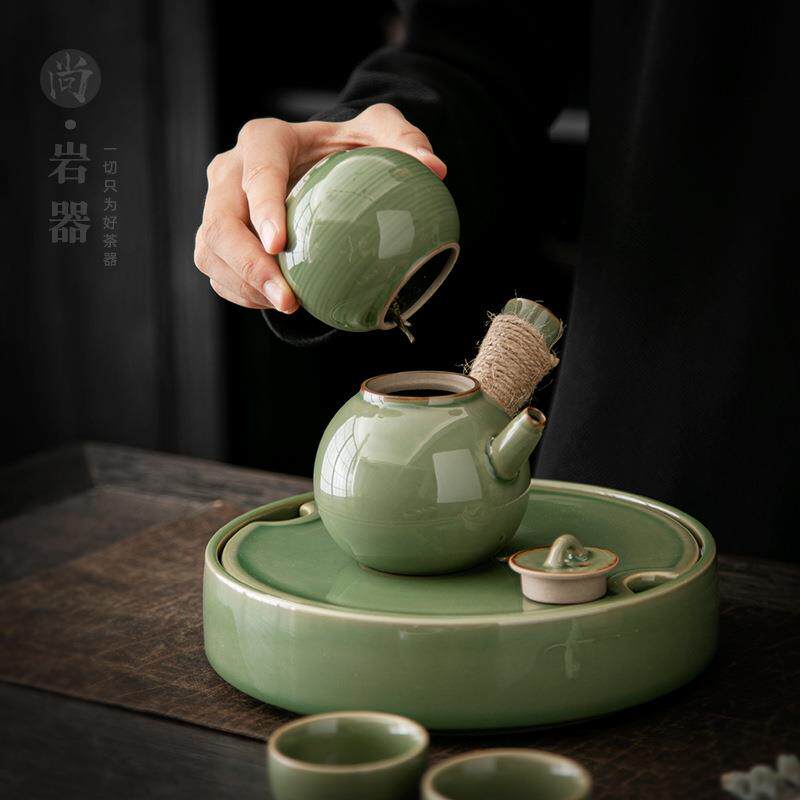 复古陶瓷茶壶青瓷侧把壶防烫手抓过滤泡茶壶创意单壶温茶壶手把壶