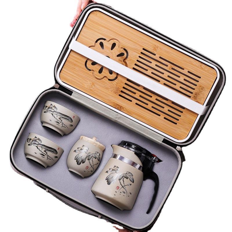 陶瓷飘逸杯泡茶家用沏茶过滤冲茶器茶水分离粗陶茶壶套装旅行茶具