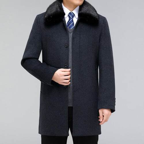 男士羊绒大衣中长款中老爸年冬羊毛呢子风衣爸装带加7026-YY季厚