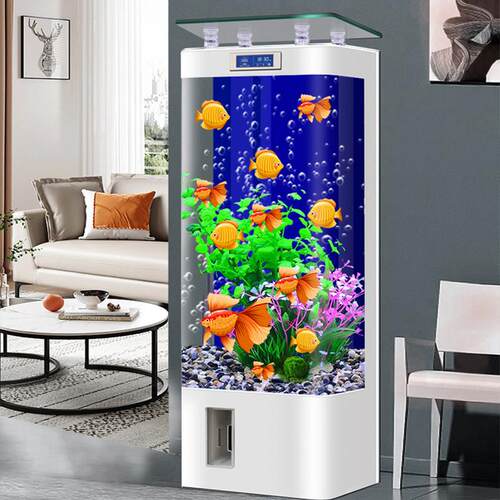新款一体成型热弯金鱼缸客厅立式生态水族箱玻璃懒人鱼缸小型家用