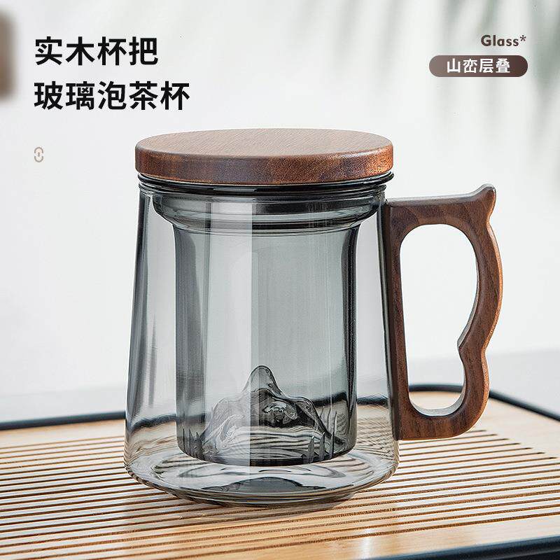 忆壶茶现货三件套杯过滤办公室创意泡茶杯竹盖观山玻璃茶杯水
