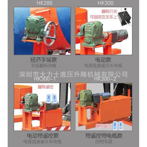 叉车专用倒料油桶夹抱箍式手摇翻转油桶搬运夹具带遥控属具夹桶器