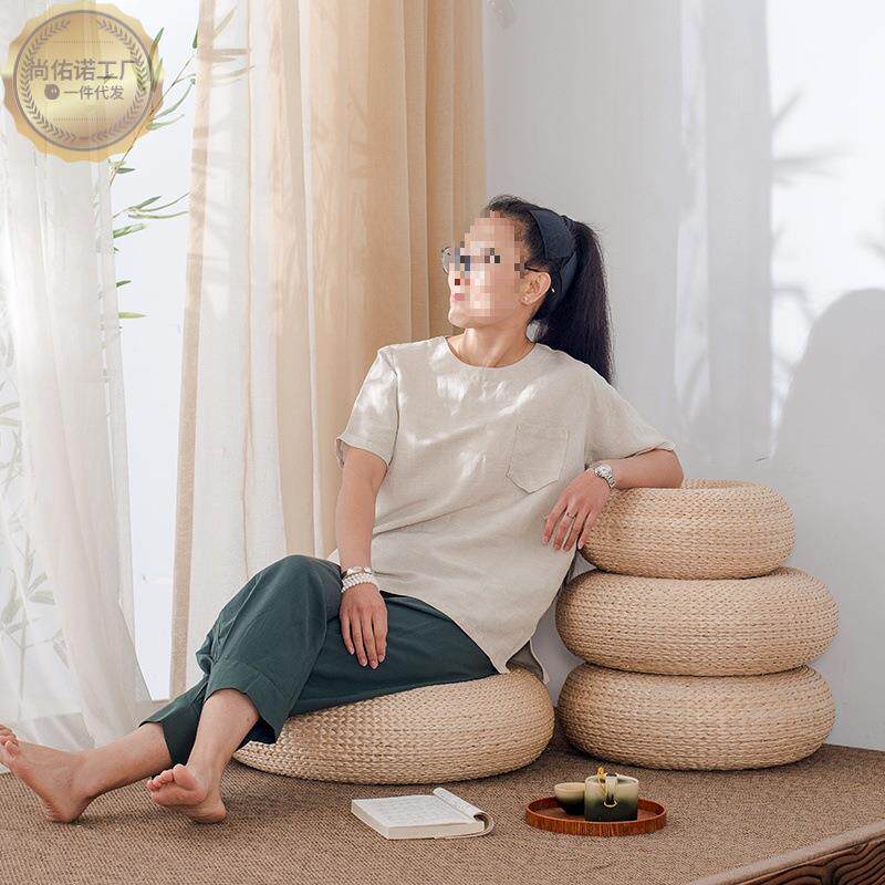 草编蒲团榻榻米坐垫地上日式加厚藤编家用圆形打坐垫禅修垫草垫云