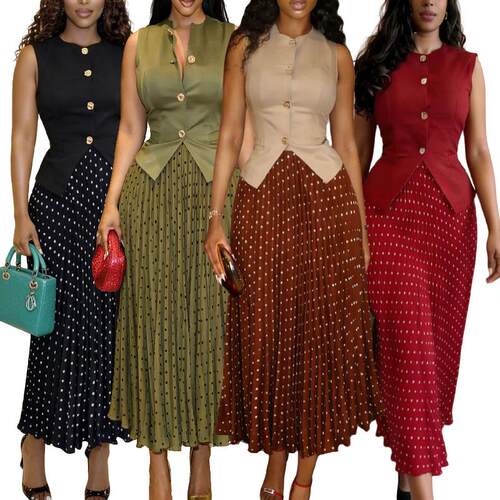 Sleeveless vest pleated skirt set无袖马甲百褶裙套装