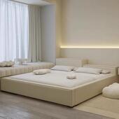 现代简见详图约油榻风主卧榻米豆腐块科技床布床双人床高奶低床头