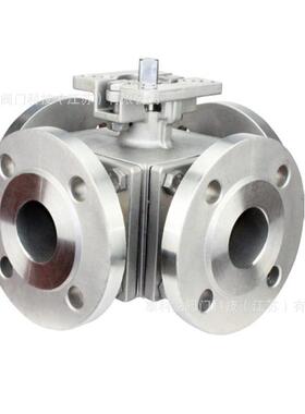 不锈钢四通双L球阀Q9646F-16P气电手动四通法兰介质换向CF8M球阀