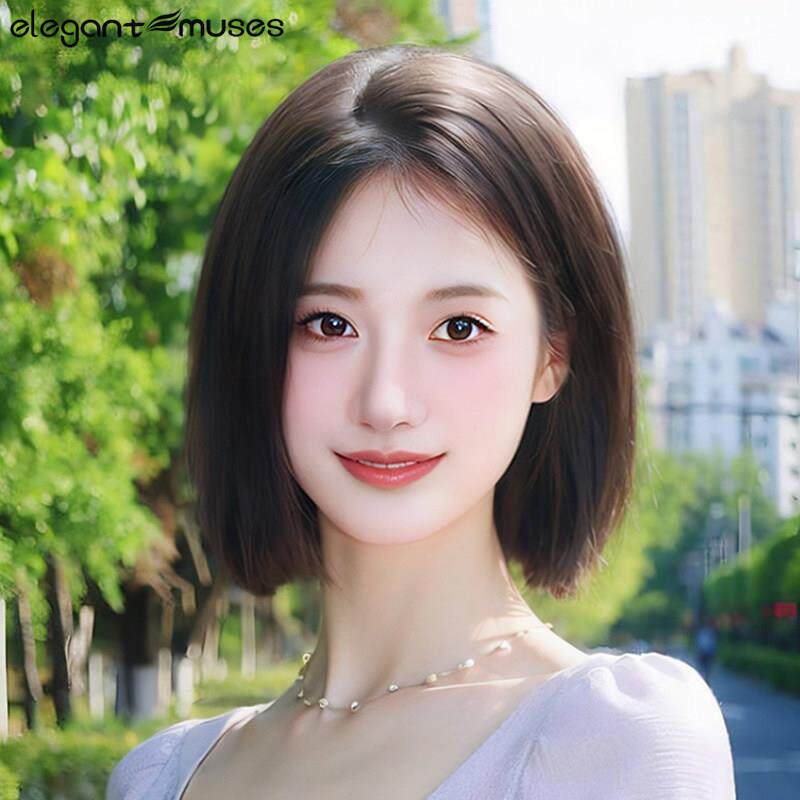 假发全头套女真发全真人发自然减龄新款左偏分短发假发整顶假发套