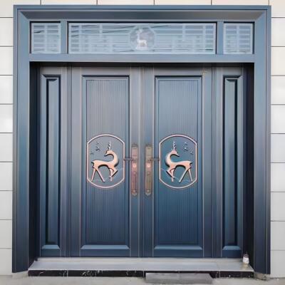 乡村别墅大门农村自建房入户门双门防盗门家用锌合金铜门进户门