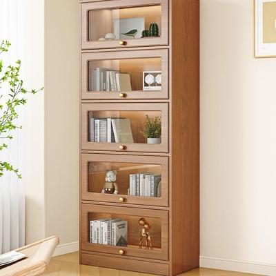 防尘书柜玻璃门实木书架置物架带门落地家用简约客厅展示收纳柜子