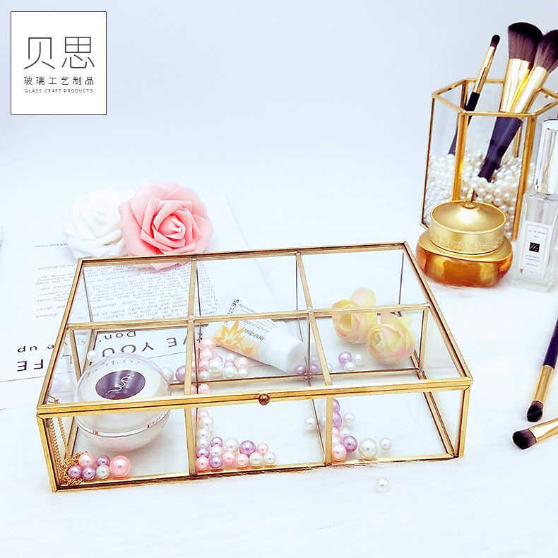 复古做旧设计展示玻璃盒首饰盒收纳六格方形状玻璃花盒,家居饰品,装饰摆件,淘宝优惠券,粉丝福利购,淘宝优惠卷