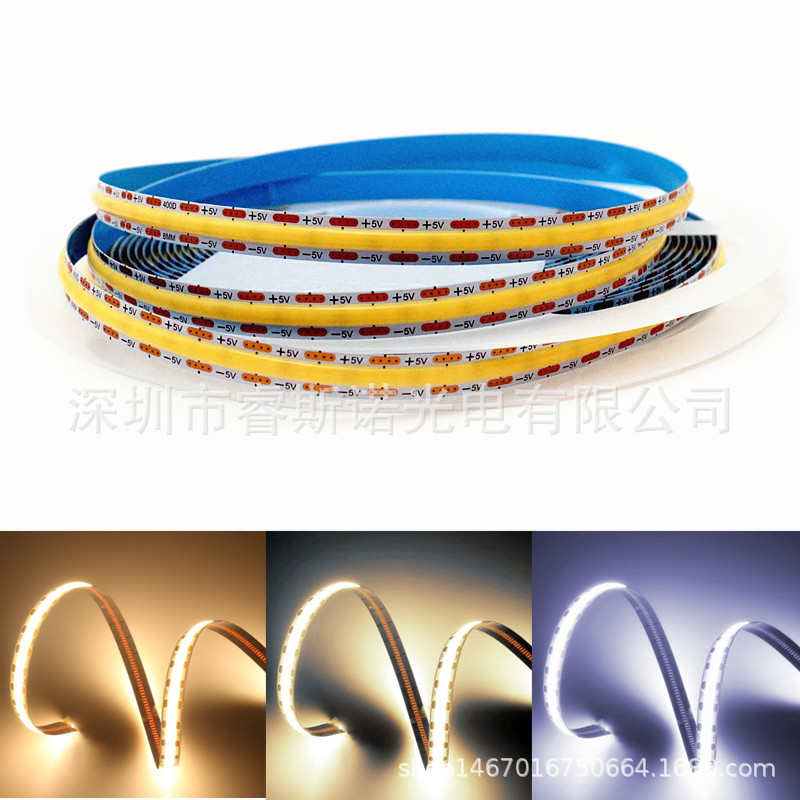 COB软灯带5V一灯一剪LED灯条低压8mm宽400灯无光斑高显指自粘USB