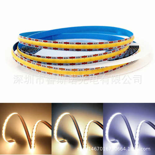 COB软灯带5V一灯一剪LED灯条低压8mm宽400灯无光斑高显指自粘USB