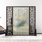 新中式 屏风隔断客厅卧室遮挡家用进门玄关办公室实木移动禅意荷花