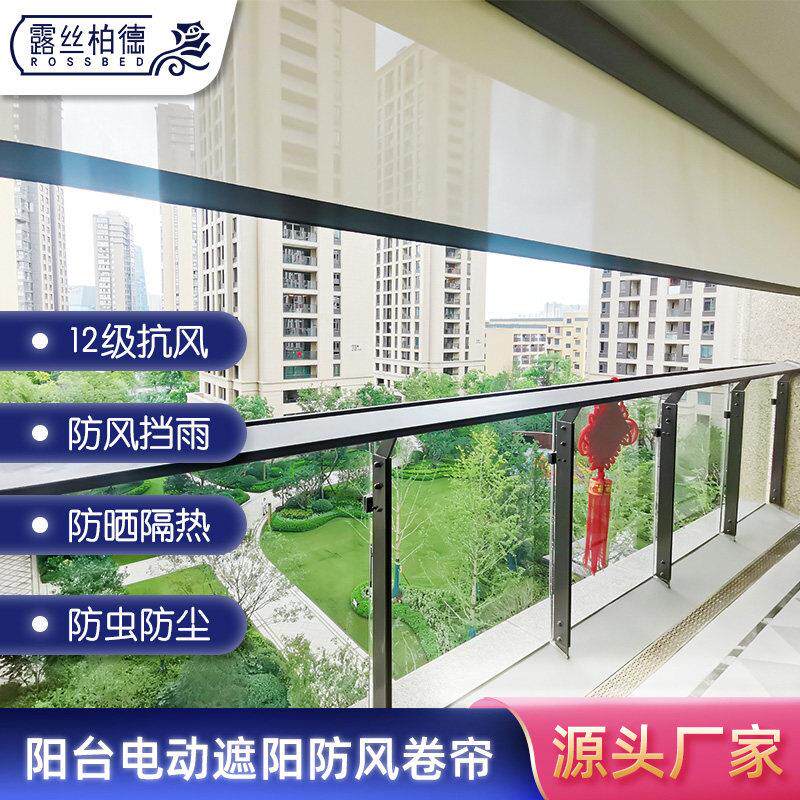 阳台电动纱窗智能防风卷帘自动升降封阳台遥控遮光防雨防蚊窗帘子