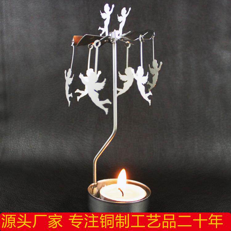 热能小天使金属旋转烛台圣诞工艺品浪漫烛光摆件欧式铜制走马灯
