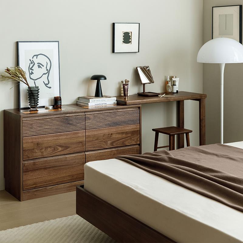 3Y北美木梳妆台斗柜一体化妆F77M6767桌收纳床尾黑胡可柜桃木卧室