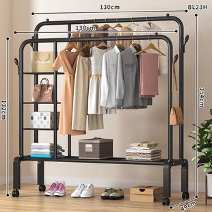 置地式晾衣架子落地加小型粗管粗加厚伸缩杆单干家用卧室内带滚轮