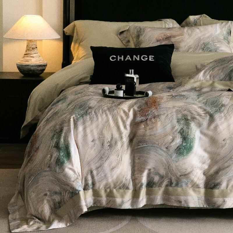 轻奢端高超细旦10真0S天丝棉四套件套丝CJ202503滑印花被丝绸床单